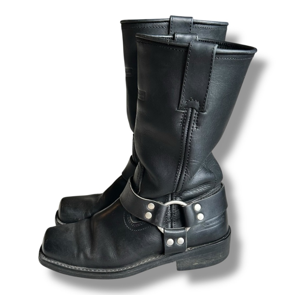 Black Women's Mid-Calf Harness Leather Boots - Picture 4 of 16
